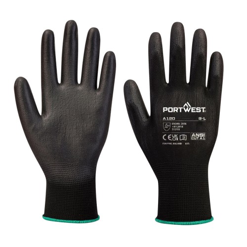 Portwest A120 Guanti con palmo in PU, Nero XL