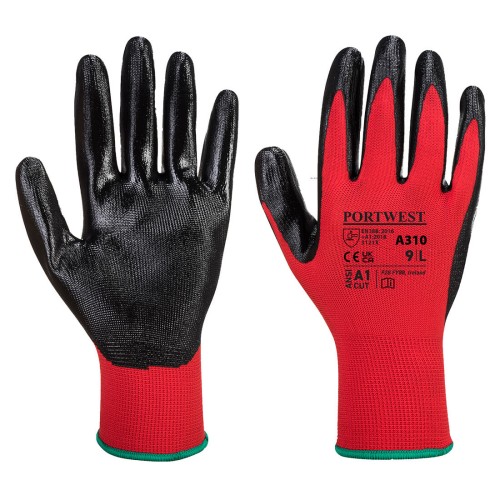 Portwest A310 Guanti in Nitrile Flexo Grip, Rosso/Nero M