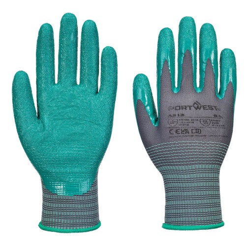Portwest A313 Guanto Grip 15 in nitrile rugoso (Pk12), Grigio/Verde M