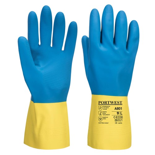 Portwest A801 Guanto in lattice a doppio immersione, Giallo/Blu M