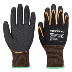 Portwest AP35 Guanto a doppia spalmatura in nitrile sul palmo Grip 15, Nero/Arancione L
