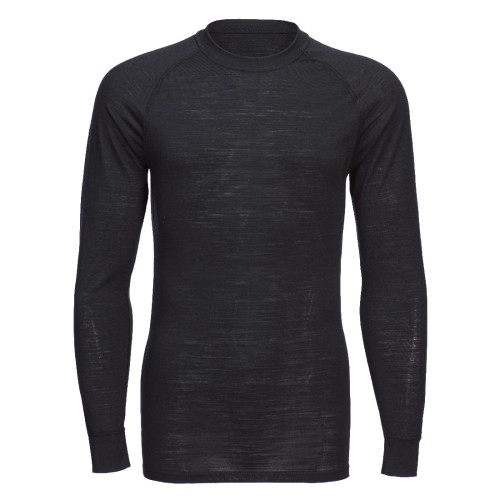Portwest B183 T-shirt girocollo a maniche lunghe in lana merino, Nero XXL