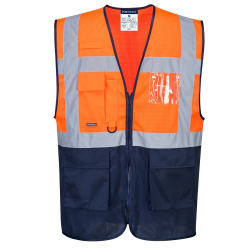 Portwest C377 Gilet Bicolore Executive MeshAir Hi-Vis, Arancione/Blu navy XL