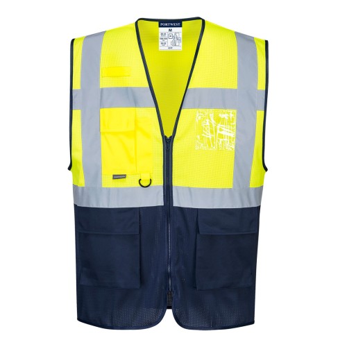Portwest C377 Gilet Bicolore Executive MeshAir Hi-Vis, Giallo/Blu navy S