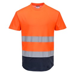 Portwest C395 T-shirt Bicolore Mesh Cotton Comfort Hi-Vis, Arancione/Blu navy L