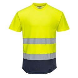 Portwest C395 T-shirt Bicolore Mesh Cotton Comfort Hi-Vis, Giallo/Blu navy L