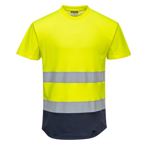 Portwest C395 T-shirt Bicolore Mesh Cotton Comfort Hi-Vis, Giallo/Blu navy S