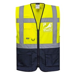 Portwest C476 Gilet Executive Varsavia, Giallo/Blu navy 4XL