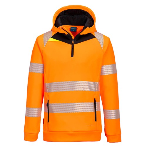 Portwest DX482 DX4 Felpa con cappuccio Hi-Vis 1/4 Zip, Arancione/Nero 4XL