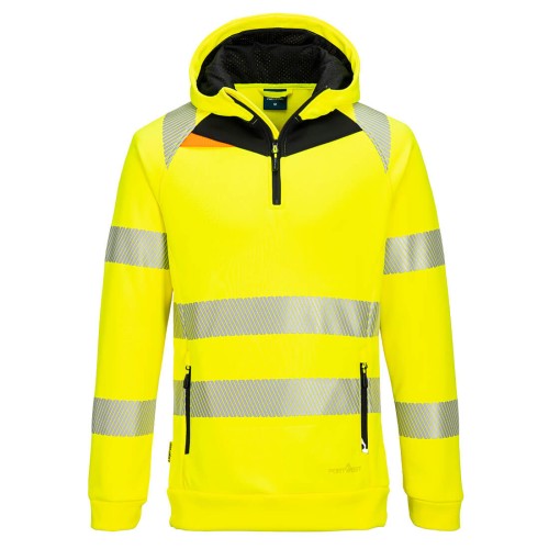 Portwest DX482 DX4 Felpa con cappuccio Hi-Vis 1/4 Zip, Giallo/Nero L