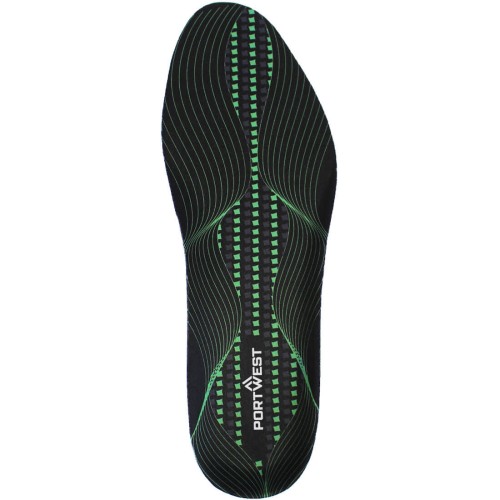 Portwest FC82 Soletta in gel con supporto plantare, Nero/Verde L