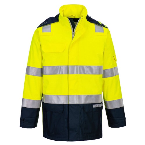 Portwest FR605 Giacca Bizflame Rain+ Hi-Vis Light Arc, Giallo/Blu navy M