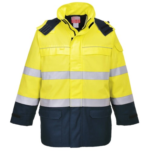 Portwest FR79 Giacca Bizflame Impermeabile multinorma Hi-Vis Arc, Giallo/Blu navy M