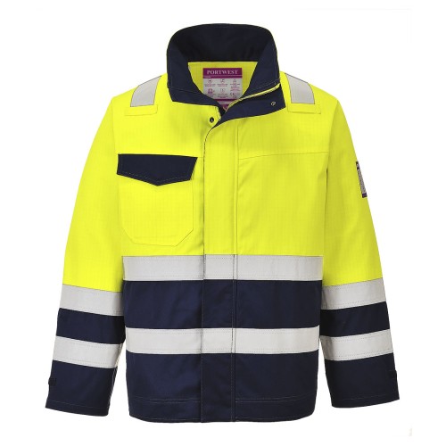 Portwest MV25 Giacca Modaflame Hi-Vis, Giallo/Blu navy S