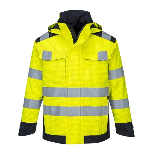 Portwest MV70 Giacca Modaflame impermeabile multi norma Arco elettrico, Giallo/Blu navy XXL