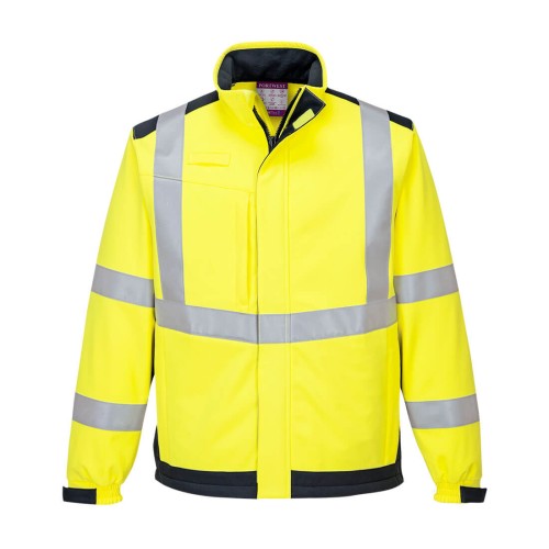 Portwest MV72 Softshell Modaflame multi norma Arco elettrico, Giallo/Blu navy XXXL