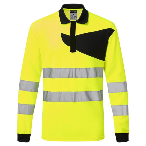 Portwest PW220 PW2 Polo Alta Visibilità L/S, Giallo/Nero 4XL