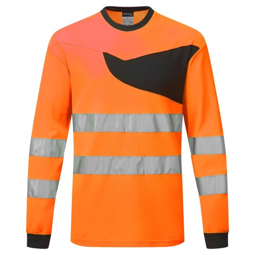 Portwest PW221 PW2 T-shirt Alta Visibilità L/S, Arancione/Nero XL