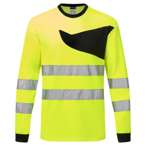 Portwest PW221 PW2 T-shirt Alta Visibilità L/S, Giallo/Nero S