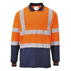 Portwest S279 Polo Bicolore maniche lunghe Hi-Vis, Arancione/Blu navy 4XL