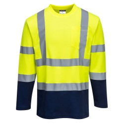 Portwest S280 T-shirt Bicolore Cotton Comfort maniche lunghe Hi-Vis, Giallo/Blu navy S