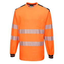 Portwest T185 PW3 T-shirt manica lunga Hi-Vis, Arancione/Nero 4XL