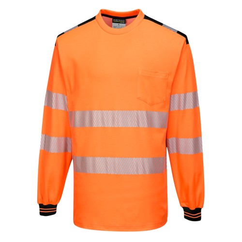 Portwest T185 PW3 T-shirt manica lunga Hi-Vis, Arancione/Nero S
