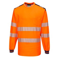 Portwest T185 PW3 T-shirt manica lunga Hi-Vis, Arancione/Blu navy 4XL