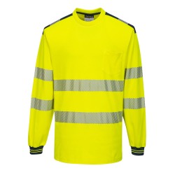 Portwest T185 PW3 T-shirt manica lunga Hi-Vis, Giallo/Blu navy S